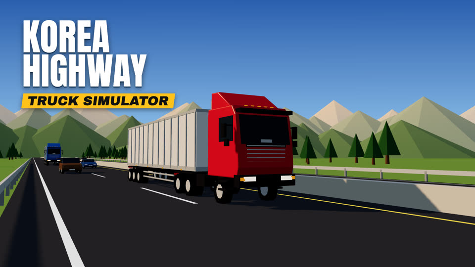 Korea Highway Truck Simulator — a red semi-truck on a Korean expressway